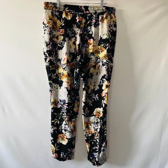 Buffalo David Bitton Womens Black Drawstring Waist Floral Jogger Pants Size XXL - Picture 2 of 10